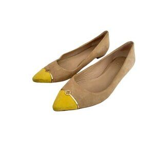 Tory Burch Pointed Suede Ballet Flats in Colorblock Cream and Yellow